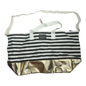 Victoria's Secret Striped Tote Black White Gold Metallic Shoulder Strap Y2K NWT